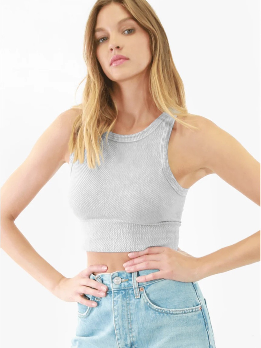 NIKIBIKI Vintage Grey High Neck Cropped Tank Top